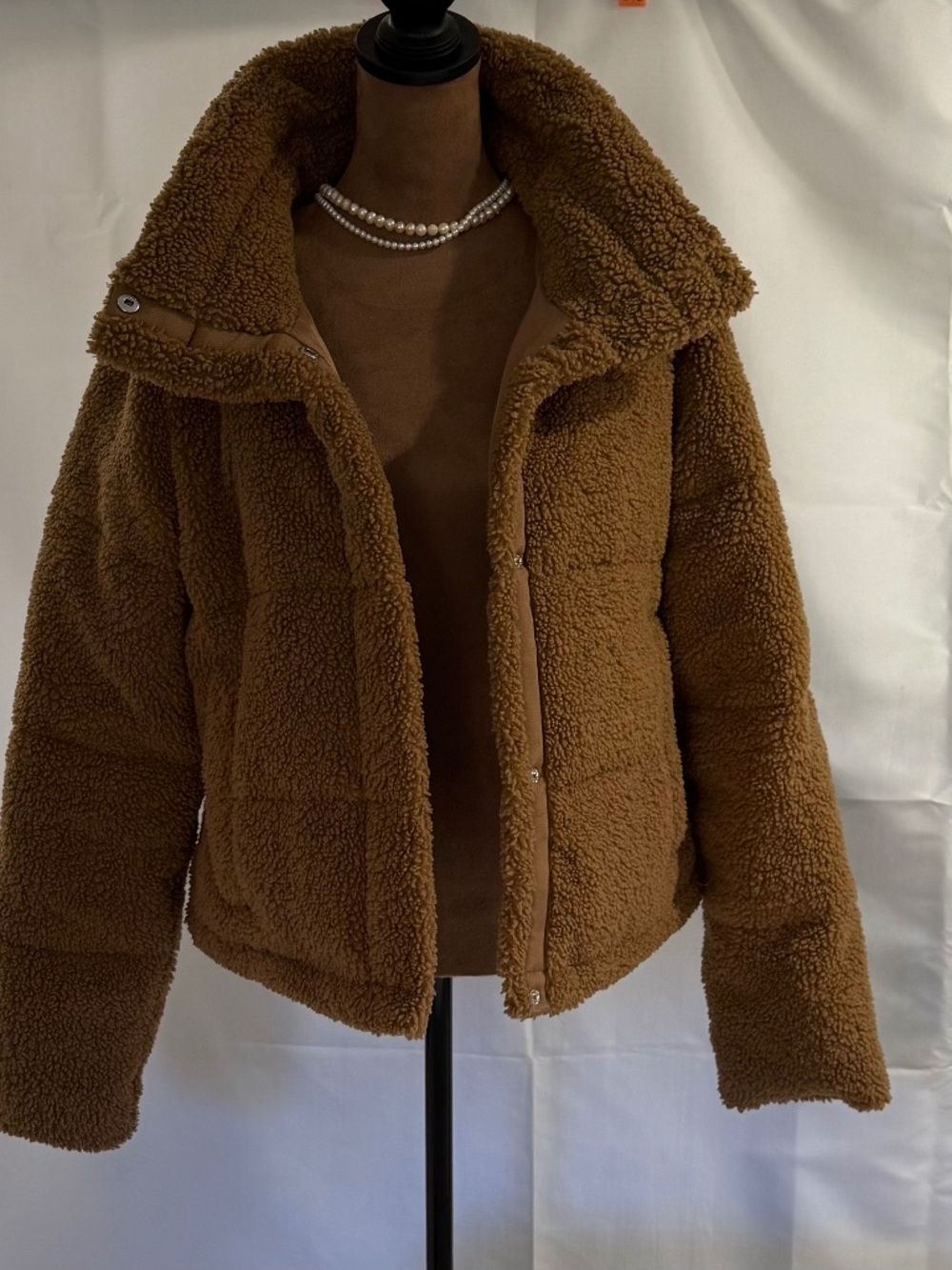 Abercrombie & Fitch Teddy Sherpa Fleece Mini Puffer Jacket Brown M